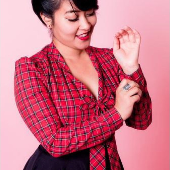 Heart of Haute red plaid Elsa blouse xs - Picture 2 of 5